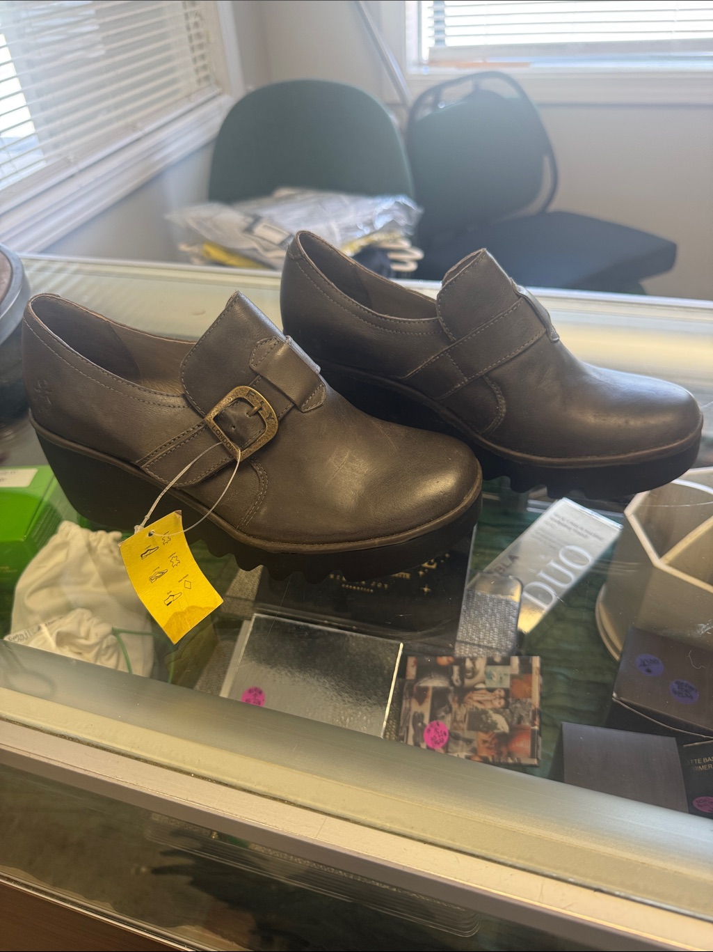 Fly London Brown Leather Buckle Wedge Loafer